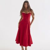 Slim-Fit Split Open-Back Slip Dress Red